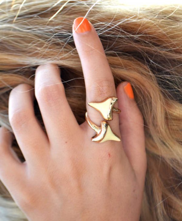 Gold Plated Double Shark Tooth Ring