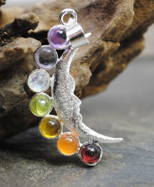 7 Chakra Moon Silver Pendant