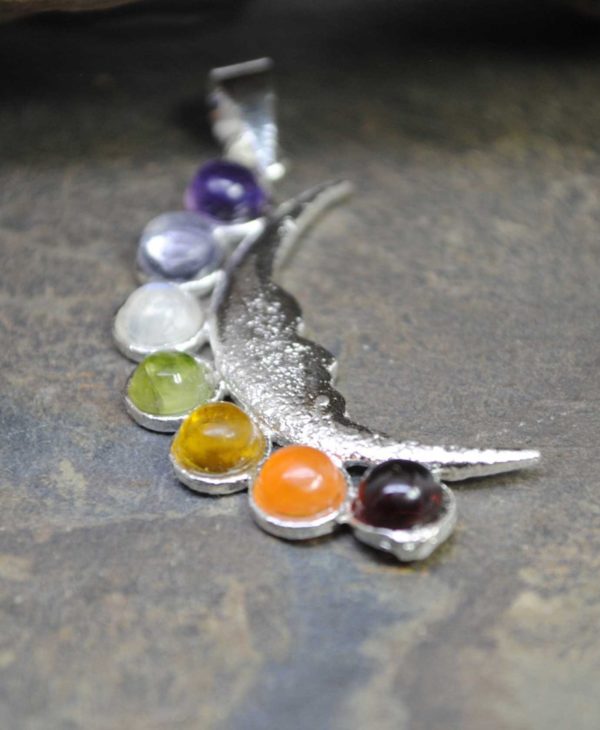 7 Chakra Moon Silver Pendant