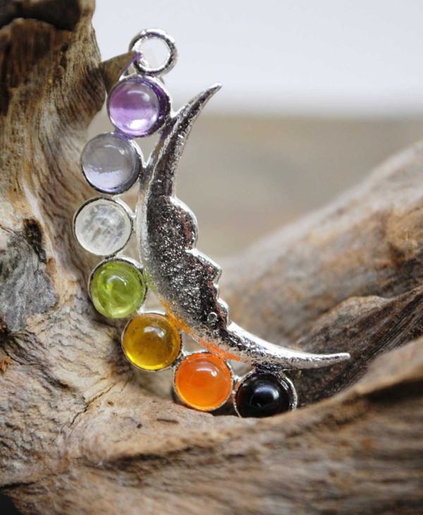 7 Chakra Moon Silver Pendant