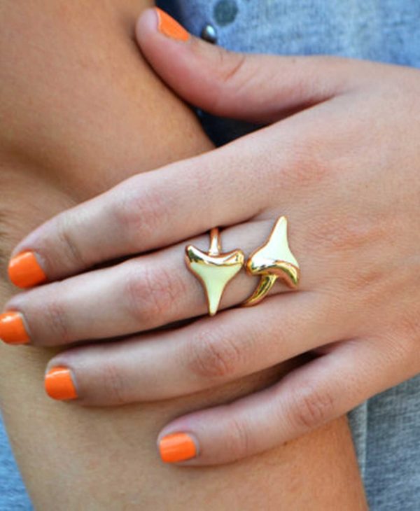 Gold Plated Double Shark Tooth Ring