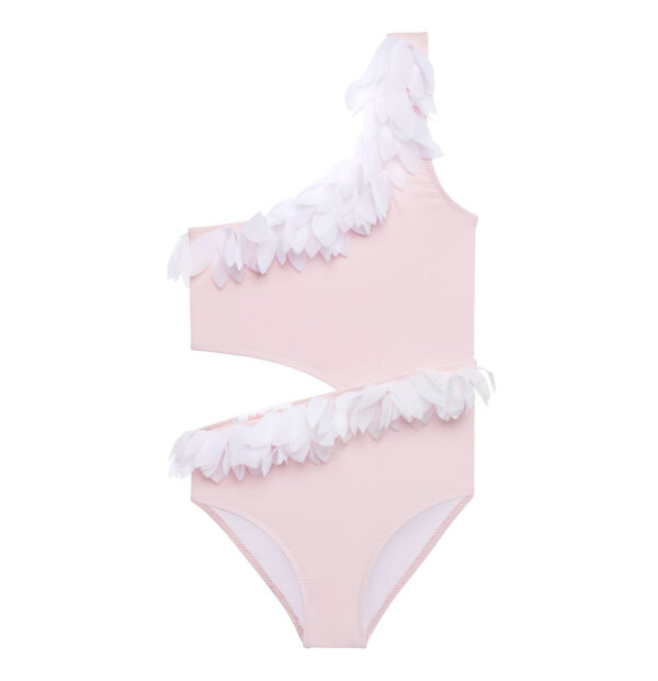 Girls Pink Swimsuit with White Petals