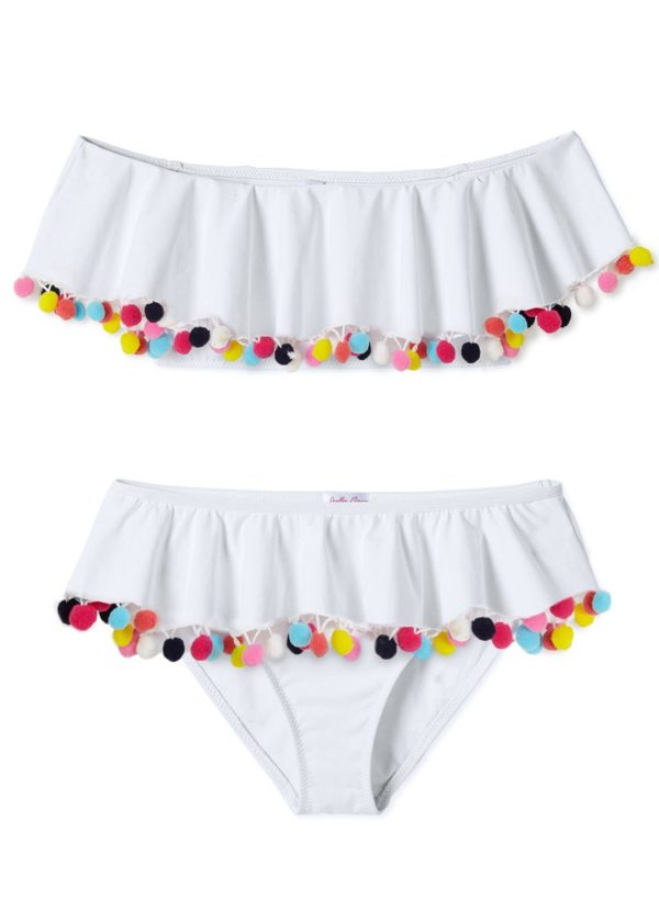 White Bikini with Multicolor Pom Poms