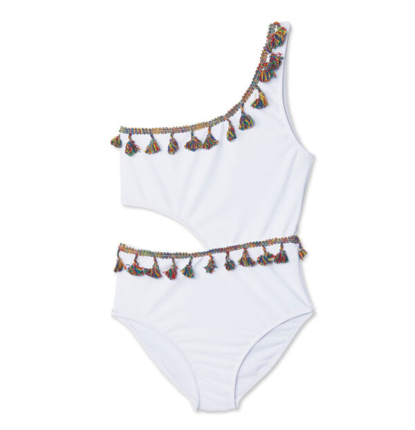 White Side Cut with Multi Color Tassels