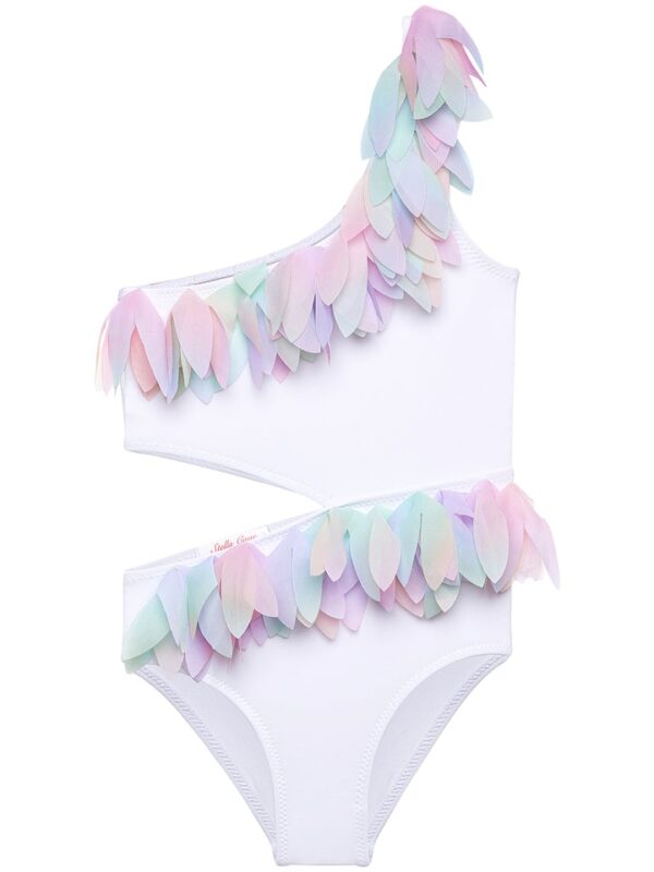 White Side Cut Swimsuit With Unicorn Petals