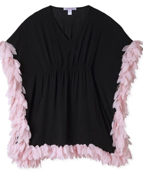 Cover-Up Poncho Black With Pink Petals