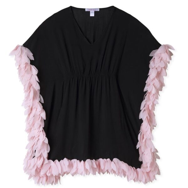 Cover-Up Poncho Black With Pink Petals