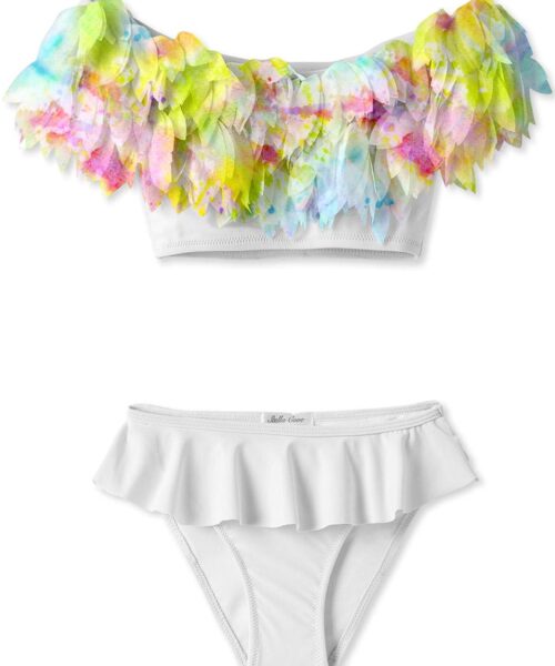 White Draped Bikini With Citrus Petals