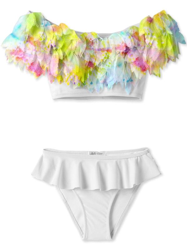 White Draped Bikini With Citrus Petals